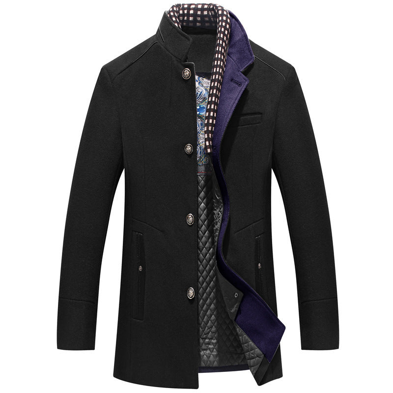 Men's Woolen Coat Thickened Scarf Collar Coat