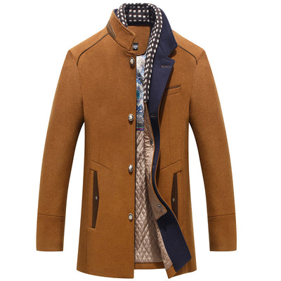 Men's Woolen Coat Thickened Scarf Collar Coat