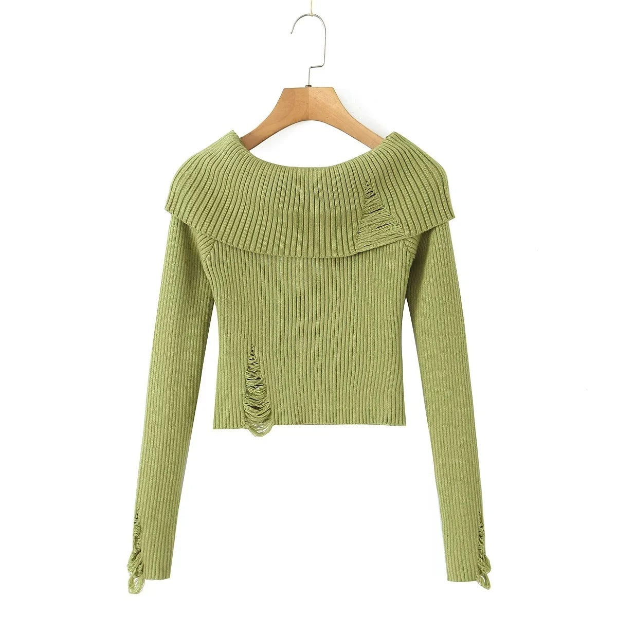 Off-shoulder Large Lapel Short Sweater For Women