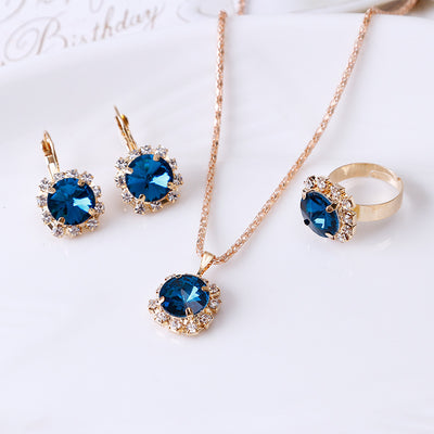 Fashion round crystal necklace earrings ring set hot jewelry wholesale