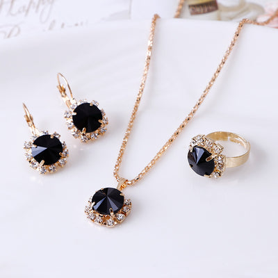 Fashion round crystal necklace earrings ring set hot jewelry wholesale