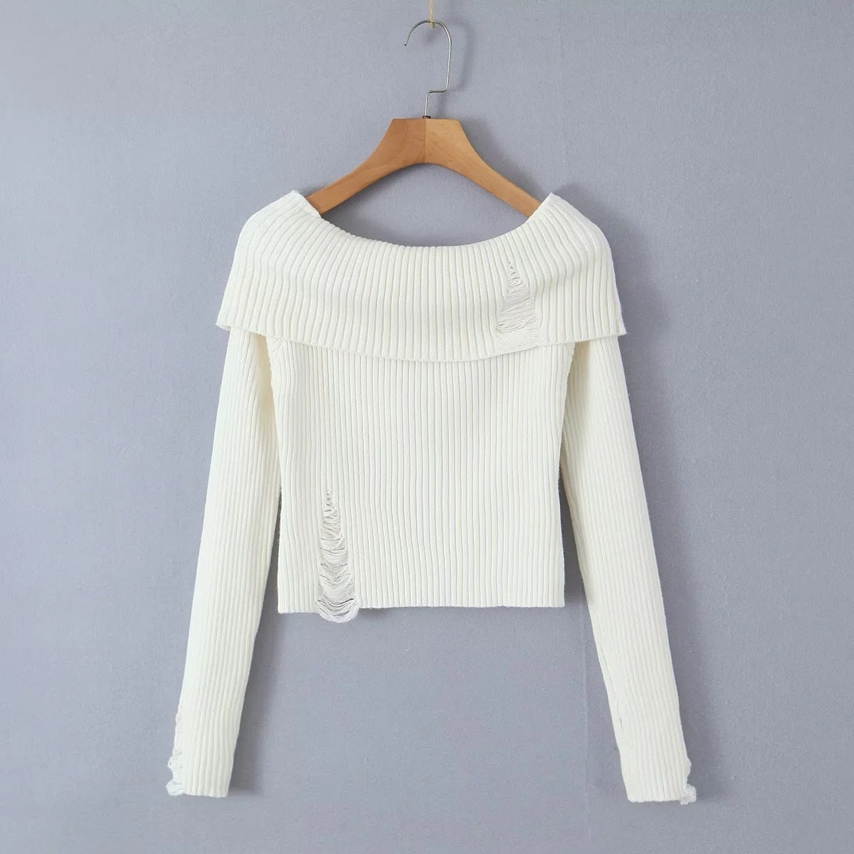 Off-shoulder Large Lapel Short Sweater For Women