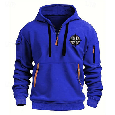 Men's Casual Sports Multi-zipper Arm Embroidery Badge Sweater