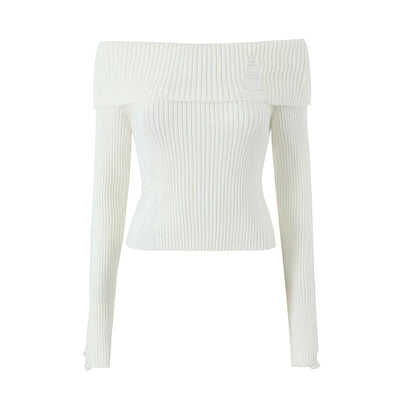 Off-shoulder Large Lapel Short Sweater For Women