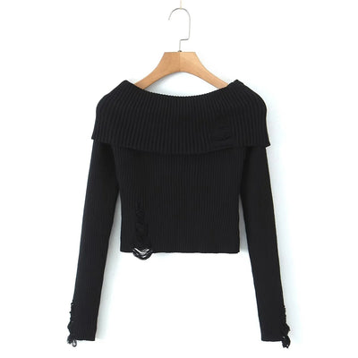 Off-shoulder Large Lapel Short Sweater For Women