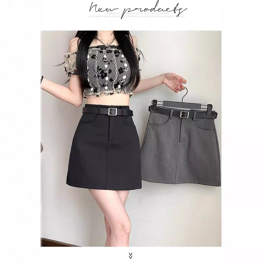 High Waist A- Line Skirt Split Hip Skirt